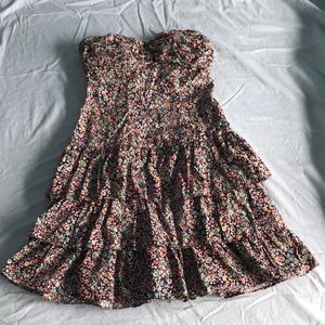 Express Floral Ruffle Hem Strapless Dress Size XS
